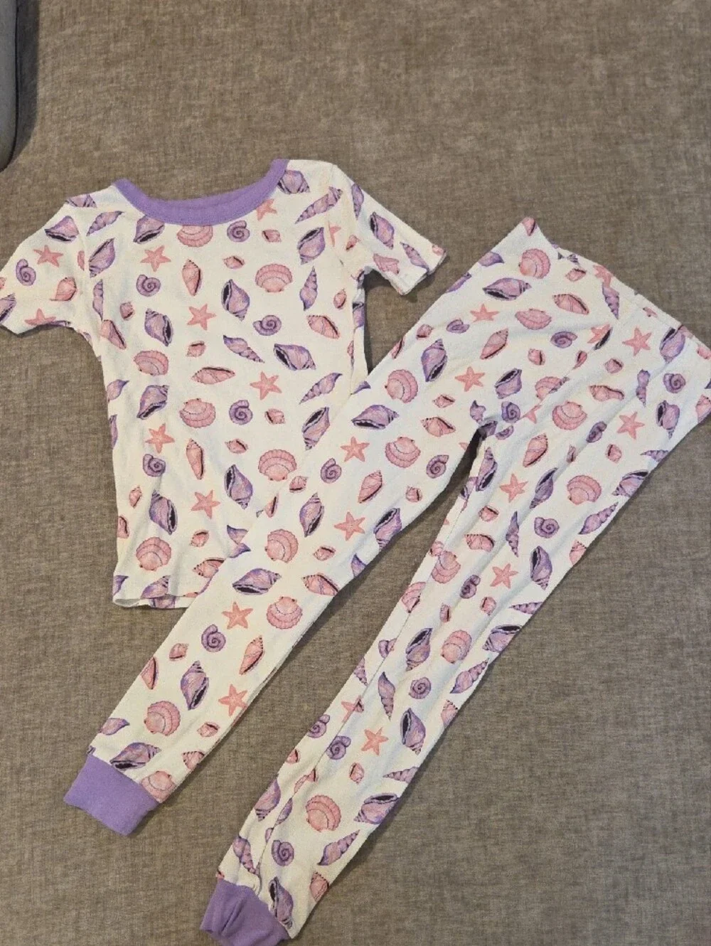 Girls' Mermaid & Seashell Short Sleeve Pajama Sets - Lavender/White